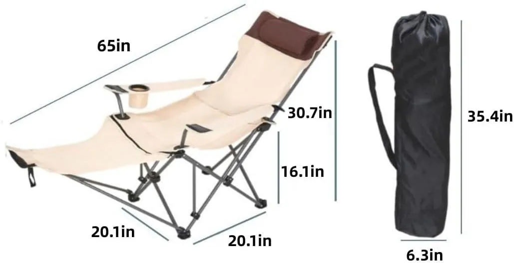 Foldable camping chair with footrest, mesh lounge chair with cup holder, foldable camping chair with storage bag, load-bearing 150kg, suitable for outdoor, home, office lunch break ( Color : Brown )