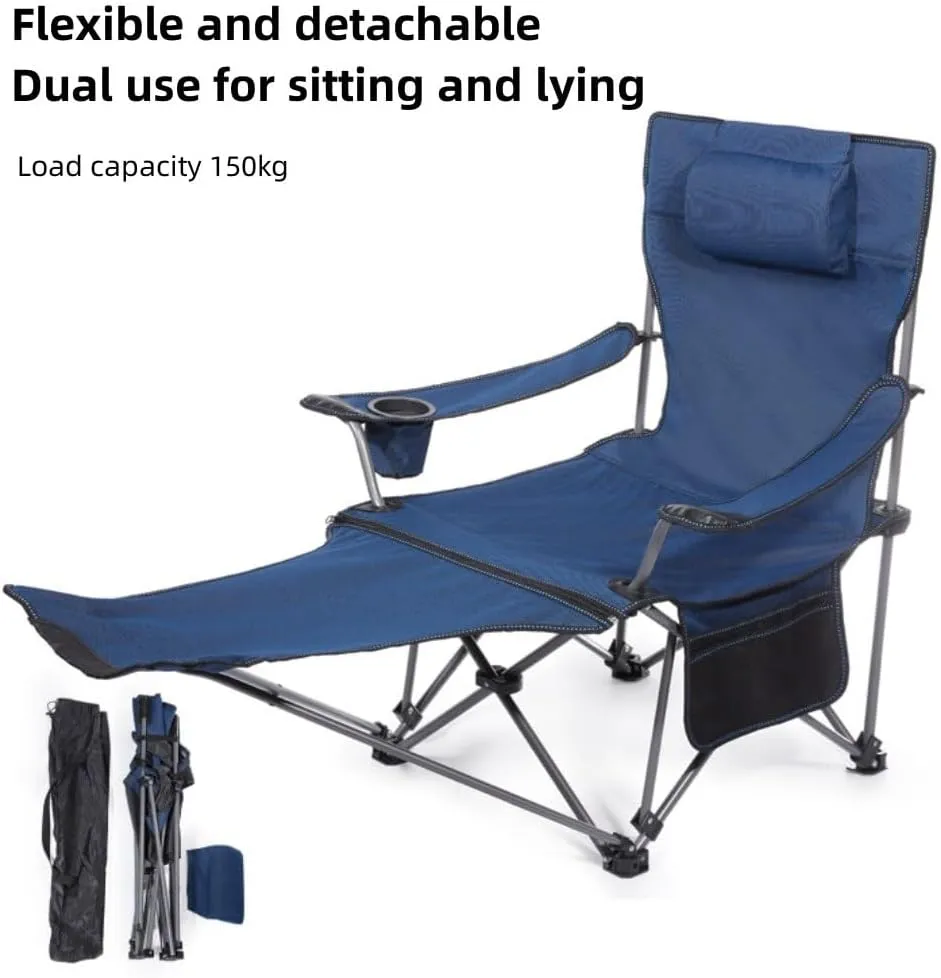 Foldable camping chair with footrest, mesh lounge chair with cup holder, foldable camping chair with storage bag, load-bearing 150kg, suitable for outdoor, home, office lunch break ( Color : Brown )