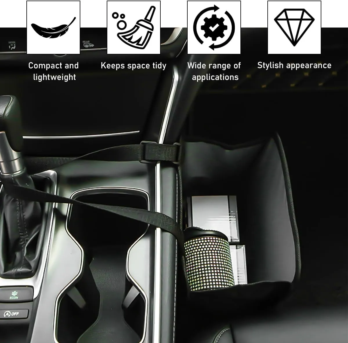 Foldable Car Trash Can, Bling Rhinestone Oxford Auto Hanging Garbage Bag, Crystal Leakproof Foldable Waste Organizer Universal for Most Vehicles, Interior Car Accessories (Black)
