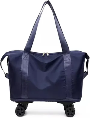 Foldable Duffel Bag Expandable Travel Bag with Removable Wheels Checked Bag Luggage(Dark Blue)