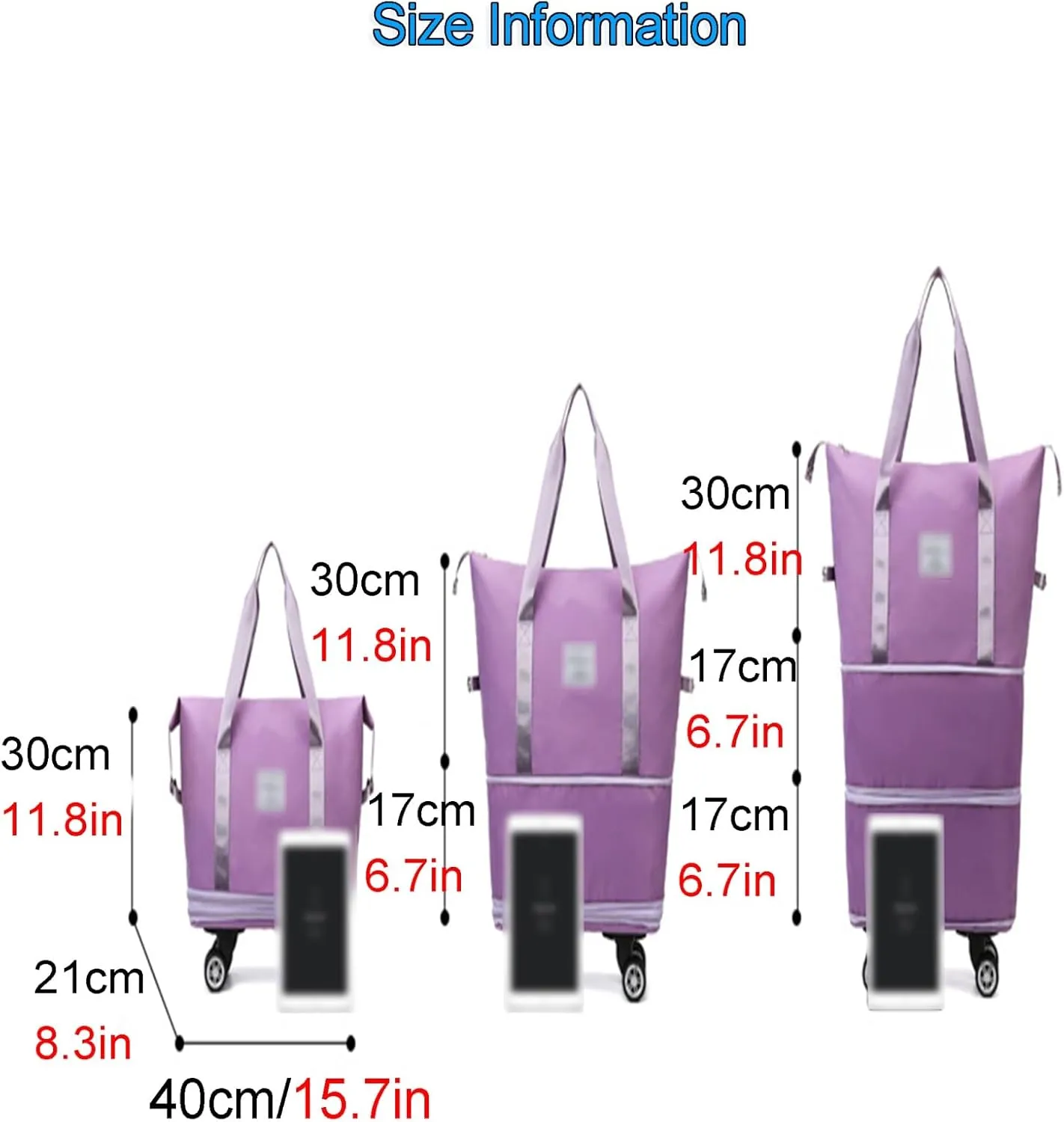 Foldable Duffel Bag Expandable Travel Bag with Removable Wheels Checked Bag Luggage(Dark Blue)