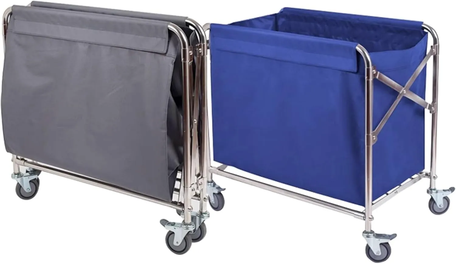 Foldable Laundry Basket On Wheels Large Industrial Rolling Laundry Cart Hamper with Removable Liner Bag Laundry Cart with 4 in Wheels Wheeled Laundry Basket(Blue)