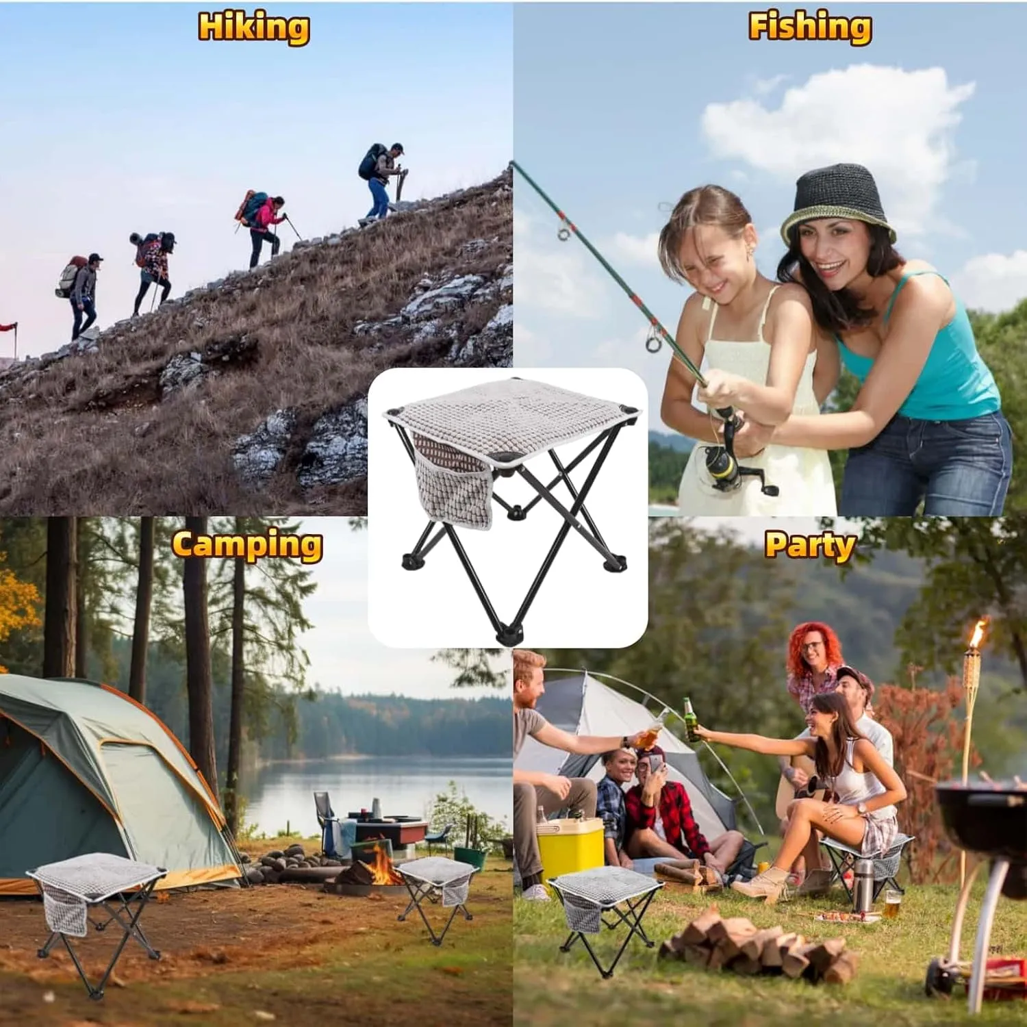 Foldable Stool Outdoor，Large Portable Camping Stool（Grey），Suitable for Travel, Fishing, Indoor and Outdoor Activities