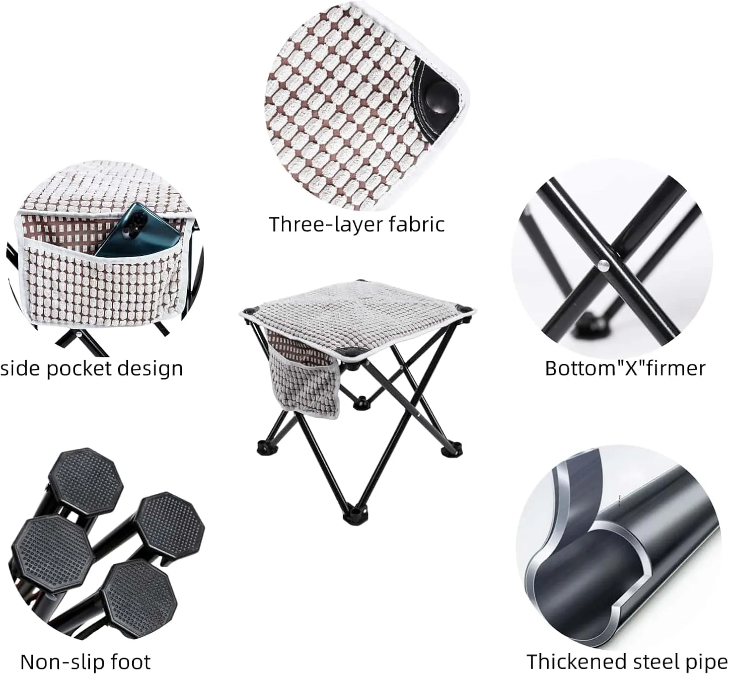 Foldable Stool Outdoor，Large Portable Camping Stool（Grey），Suitable for Travel, Fishing, Indoor and Outdoor Activities