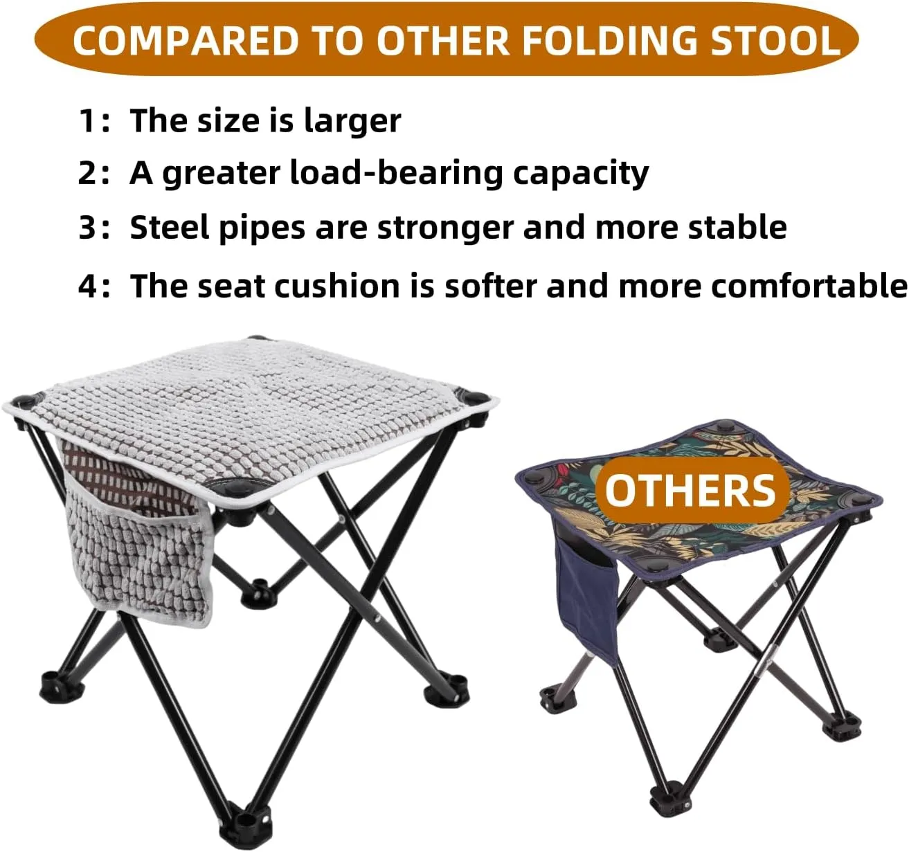 Foldable Stool Outdoor，Large Portable Camping Stool（Grey），Suitable for Travel, Fishing, Indoor and Outdoor Activities