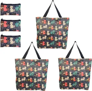 Foldable Tote Bag Zipper Closure – Collapsible Packable Reusable Large Grocery Shopping Bags with Handles and Strap 3 packs