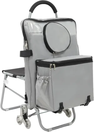 Foldable Utility Cart, Hand Truck with Seat & Organizer Bag & 6 Wheels, Rolling Art Cart with Storage, Universal Trolley Rolling Cart with Handle for Travel Move Storage Office School (Silver)