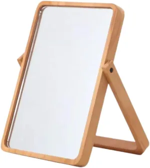 Foldable Wooden Makeup Mirror with LED Light Durable Square Design for Reflection and Enhanced Beauty for Vanity and Bathroom Use