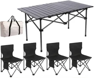 Folding Beach Picnic Tables Collapsible Backpack Lawn Chair Camping Folding Chair Set with Roll up Carbon Steel Table for More People Party, BBQ