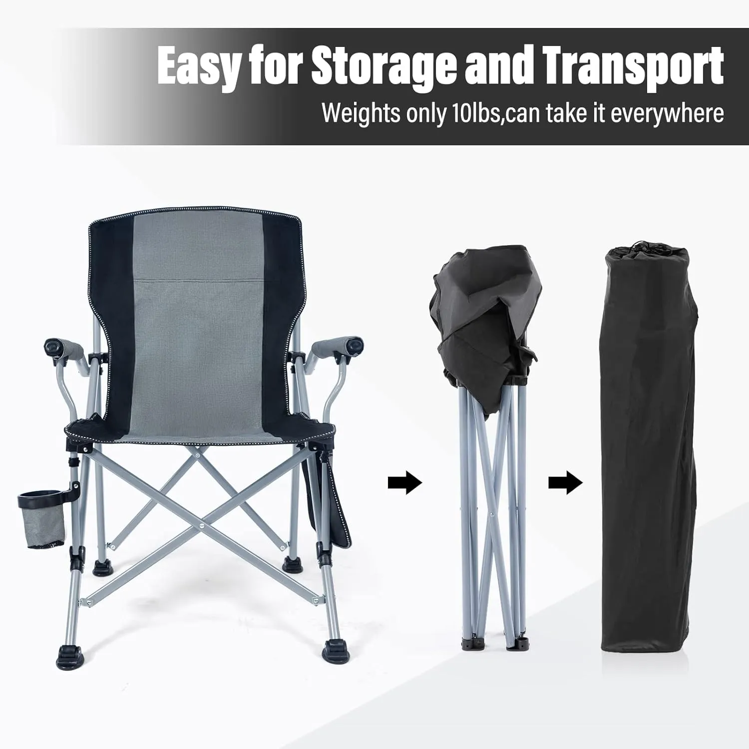 Folding Camping Chair Heavy Duty Portable Outdoor Chairs Supports 330lbs Collapsible Foldable Chair for Outside with Cup Holder&Carry Bag, Folding Lawn Chair for Camp Beach Fishing Sports(Gray)