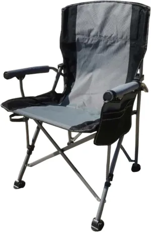 Folding Camping Chair, Portable High Back Padded Garden Chair with Armrests, Outdoor Chairs with Arm Rest Cup Holder and Portable Carrying Bag for Fishing Garden Picnic Grey