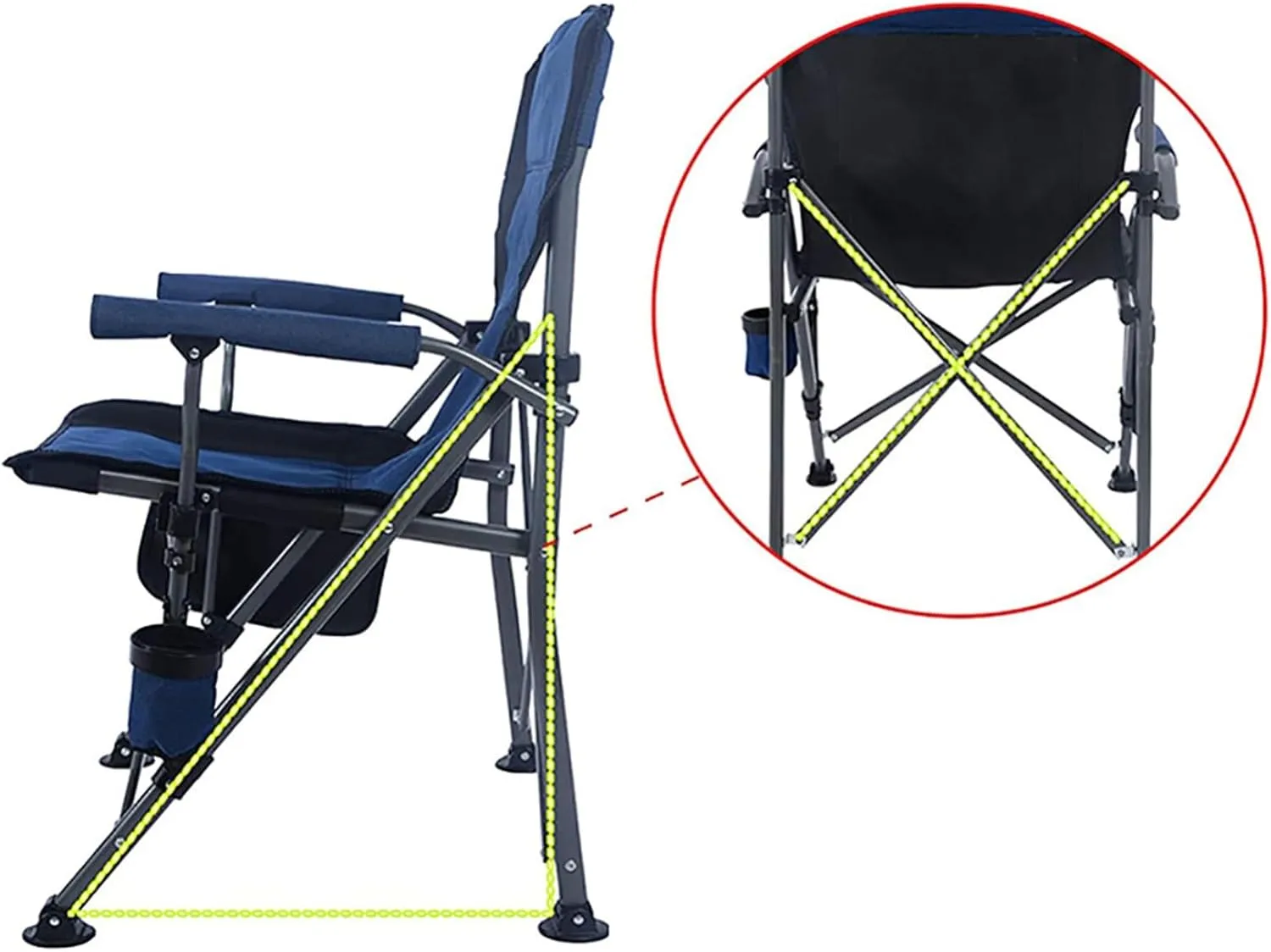 Folding Camping Chair, Portable High Back Padded Garden Chair with Armrests, Outdoor Chairs with Arm Rest Cup Holder and Portable Carrying Bag for Fishing Garden Picnic Grey