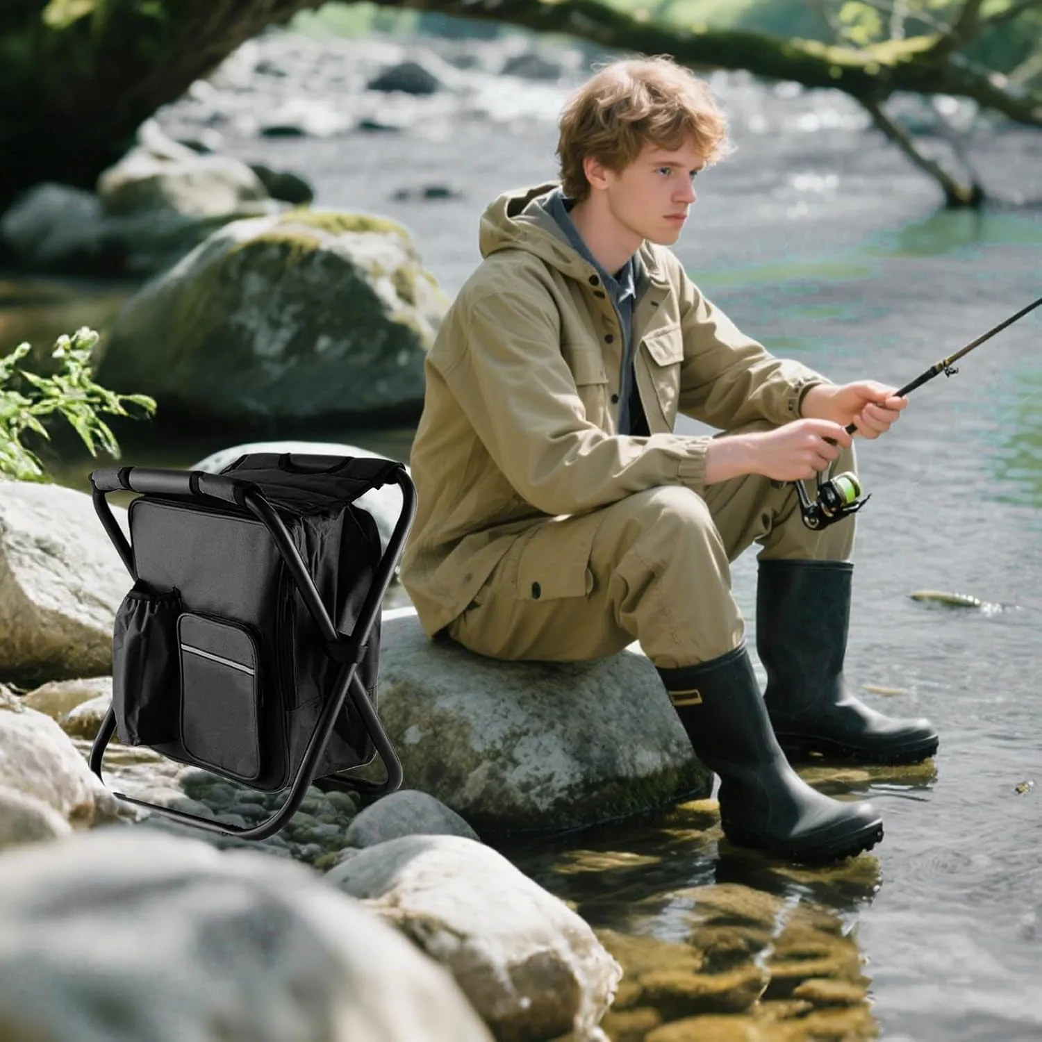 Folding Camping Chair,Folding Chairs for Outside - Backpack Cooler Bag Camping Recliner for Mountaineering Hiking Travel Balcony Patio Festival Lawn Park Fishing Garden Backyard Picnic Poolside