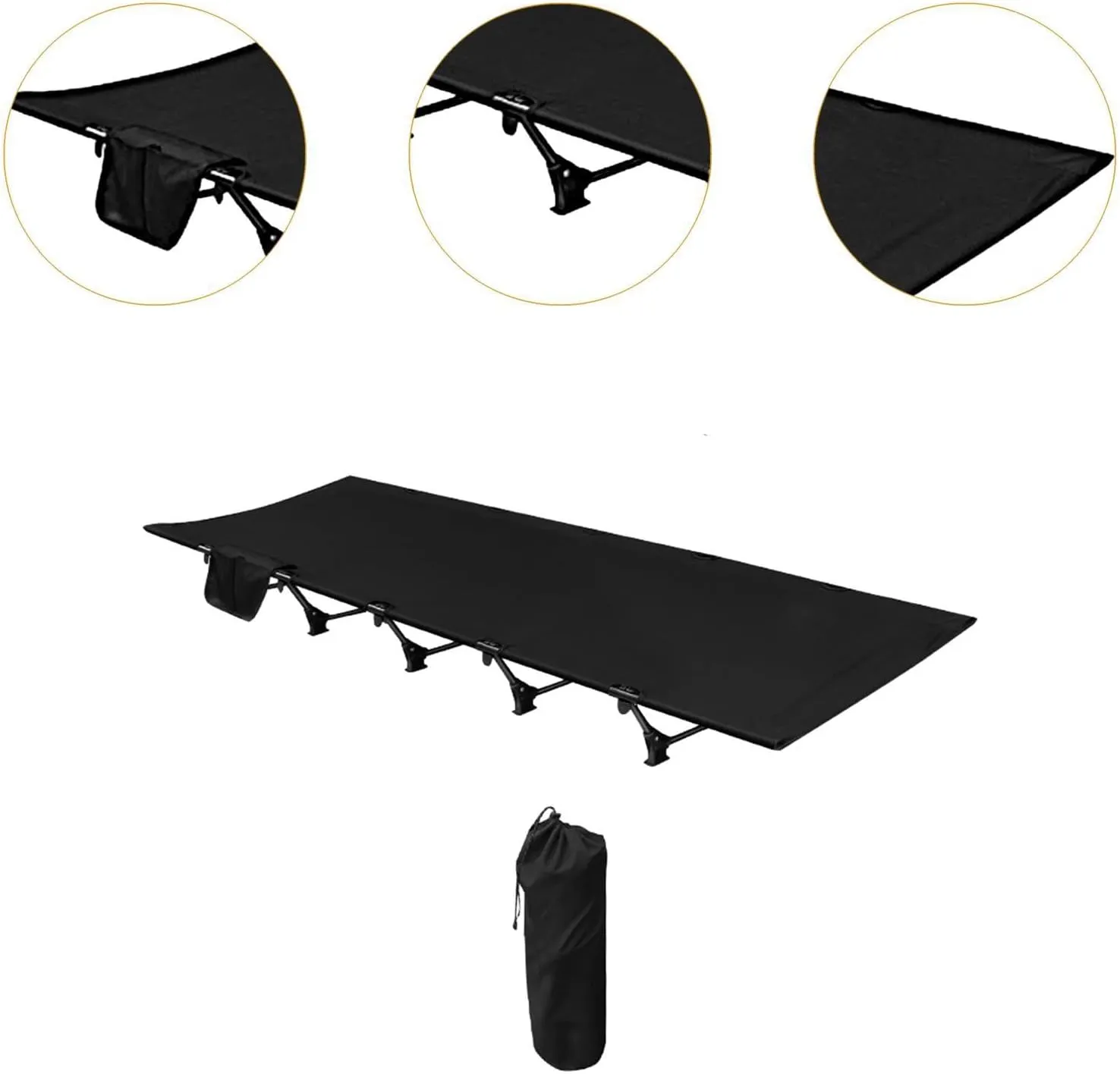 Folding Camping Cot, Foldable Outdoor Bed, Lightweight with Storage Bag for Adults And Kids, Backpacking Sleeping Bed, black