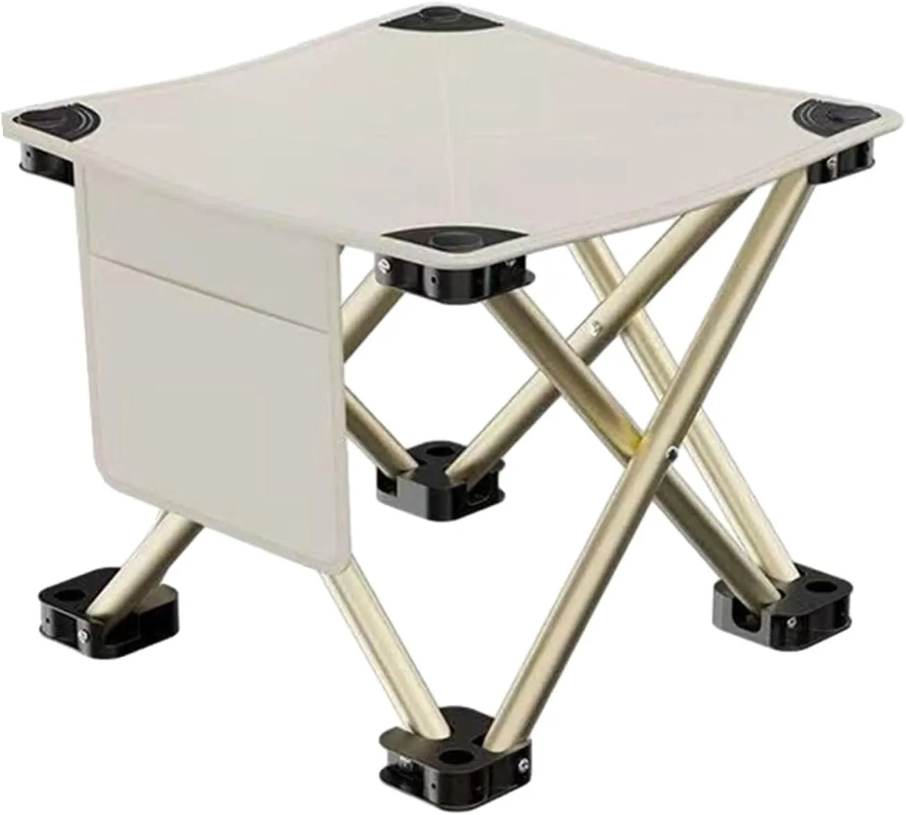 Folding Camping Stool Foot Rest Stool Compact Lightweight with Side Pocket Small Foldable Chair for BBQ Garden Traveling Lawn, White, 33cmx33cmx32cm