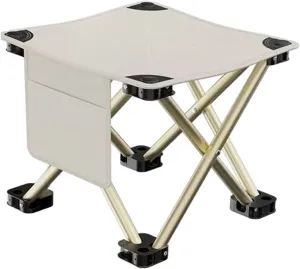 Folding Camping Stool Foot Rest Stool Compact Lightweight with Side Pocket Small Foldable Chair for BBQ Garden Traveling Lawn, White, 33cmx33cmx32cm
