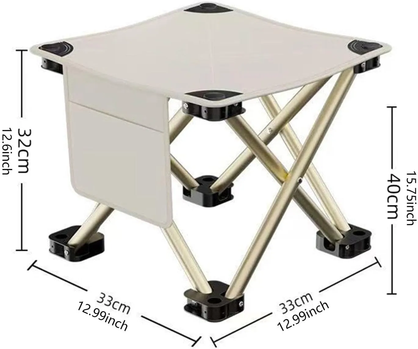 Folding Camping Stool Foot Rest Stool Compact Lightweight with Side Pocket Small Foldable Chair for BBQ Garden Traveling Lawn, White, 33cmx33cmx32cm