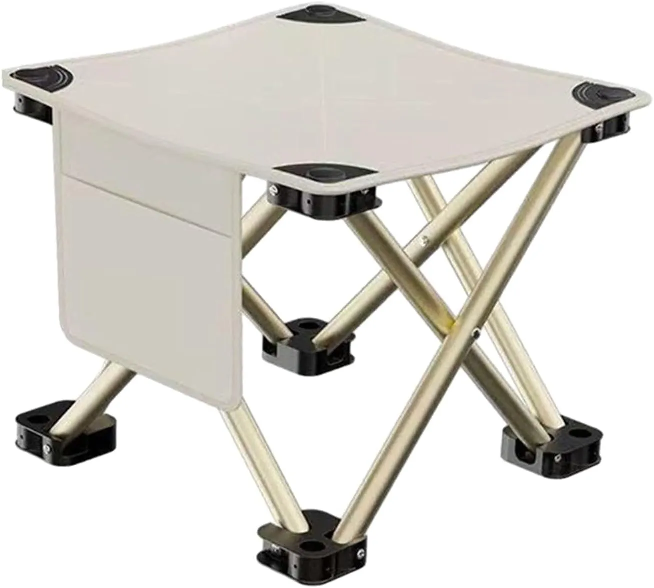 Folding Camping Stool Foot Rest Stool Compact Lightweight with Side Pocket Small Foldable Chair for BBQ Garden Traveling Lawn, White, 33cmx33cmx32cm