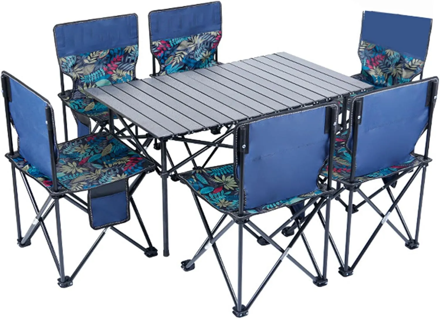 Folding Camping Table and Chairs Set, Portable Lightweight Picnic Table with Carrying Bag and Aluminium Roll-up Top Ultralight Beach Table Chairs