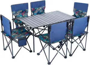 Folding Camping Table and Chairs Set, Portable Lightweight Picnic Table with Carrying Bag and Aluminium Roll-up Top Ultralight Beach Table Chairs