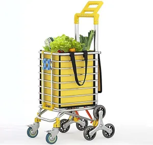 Folding Rolling Cart, with Wheels Shopping Cart Portable Trolley Bag,Utility Cart Heavy Duty Stair Carts with Adjustable Bungee Cord and 2 Models Switching Big Volume 8 Grocery Cart on Wheel (Color :