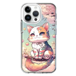 For Apple iPhone 14 Pro Max Kawaii Manga Pink Cherry Blossom Cute Cat Design Hybrid Protective Phone Case Cover