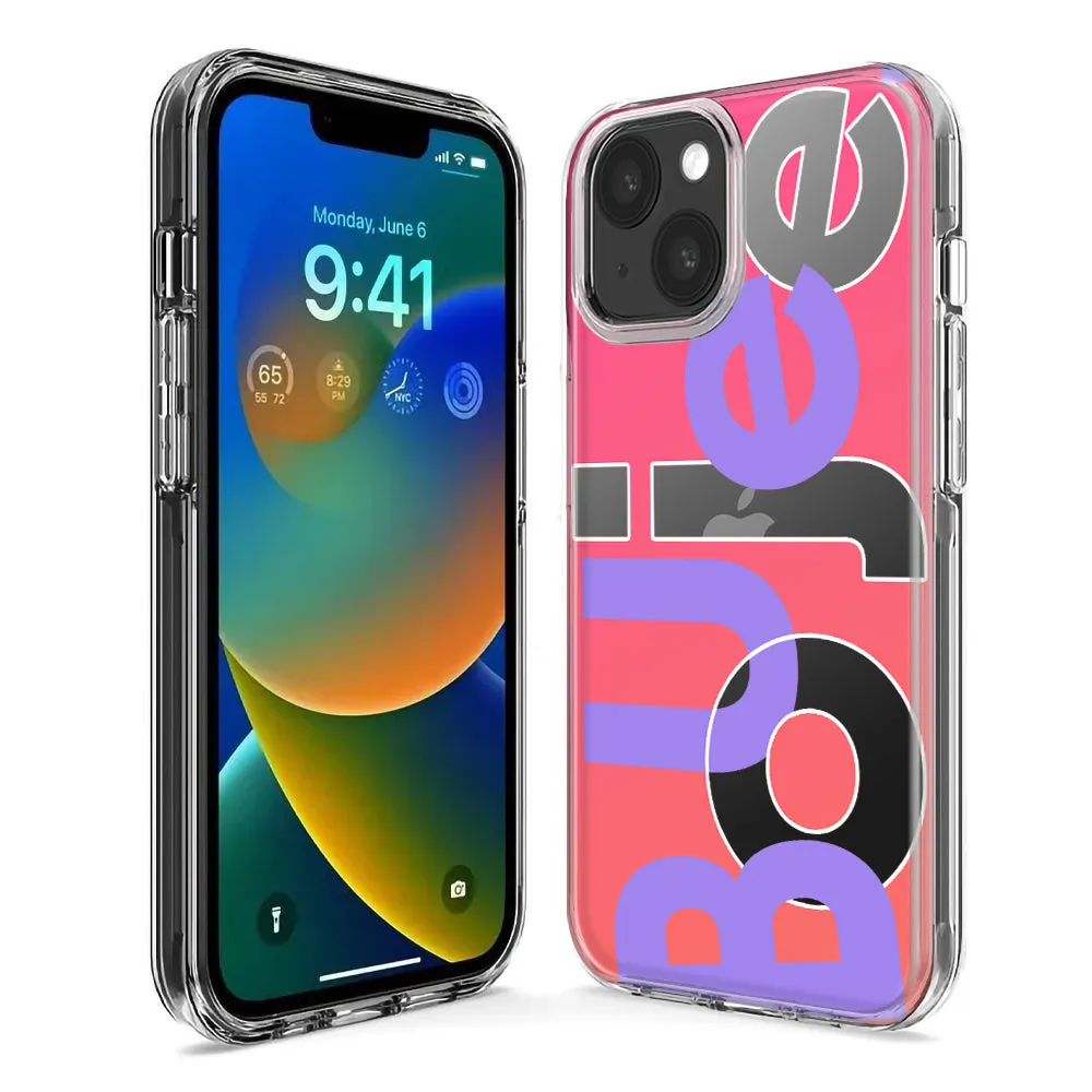 For Apple iPhone 14 Pro Max Pink Purple Clear Funny Text Quote Boujee Design Hybrid Protective Phone Case Cover