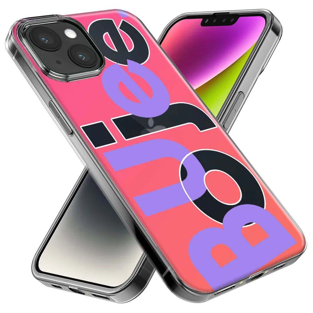 For Apple iPhone 14 Pro Max Pink Purple Clear Funny Text Quote Boujee Design Hybrid Protective Phone Case Cover