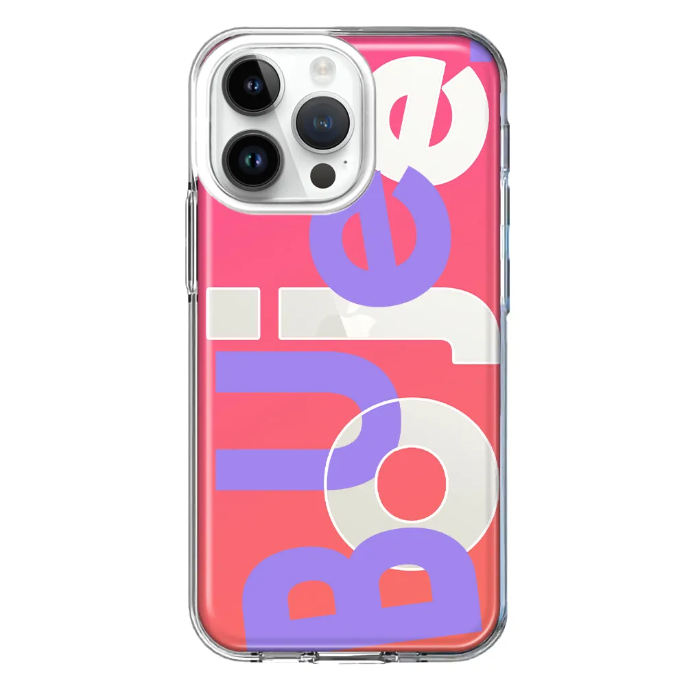 For Apple iPhone 14 Pro Max Pink Purple Clear Funny Text Quote Boujee Design Hybrid Protective Phone Case Cover