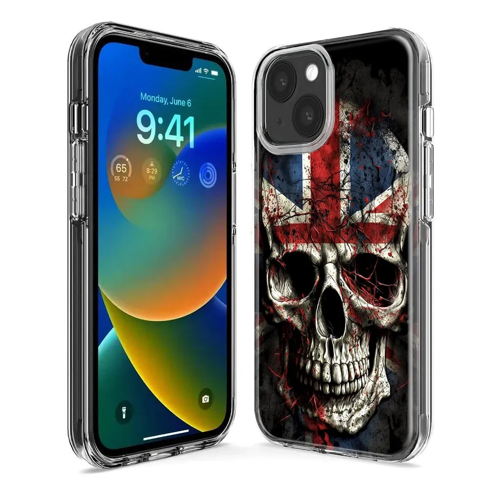 For Apple iPhone 15 Pro Max British UK Flag Skull Design Hybrid Protective Phone Case Cover