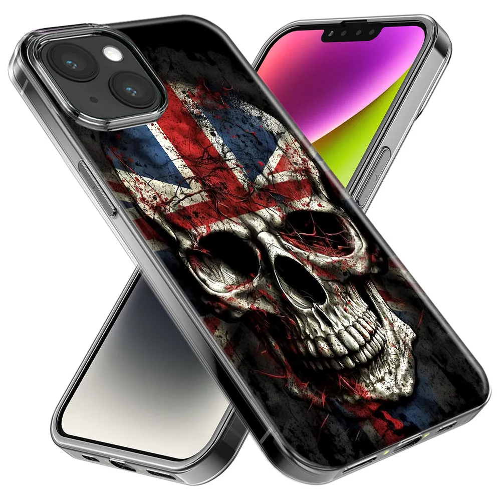 For Apple iPhone 15 Pro Max British UK Flag Skull Design Hybrid Protective Phone Case Cover