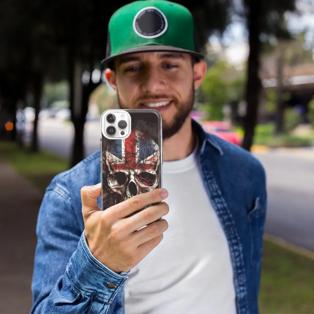 For Apple iPhone 15 Pro Max British UK Flag Skull Design Hybrid Protective Phone Case Cover