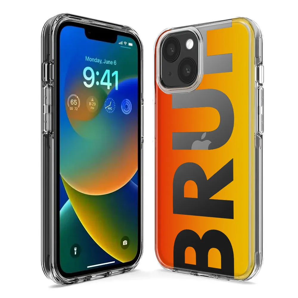 For Apple iPhone 15 Pro Max Orange Red Clear Funny Text Quote Bruh Design Hybrid Protective Phone Case Cover