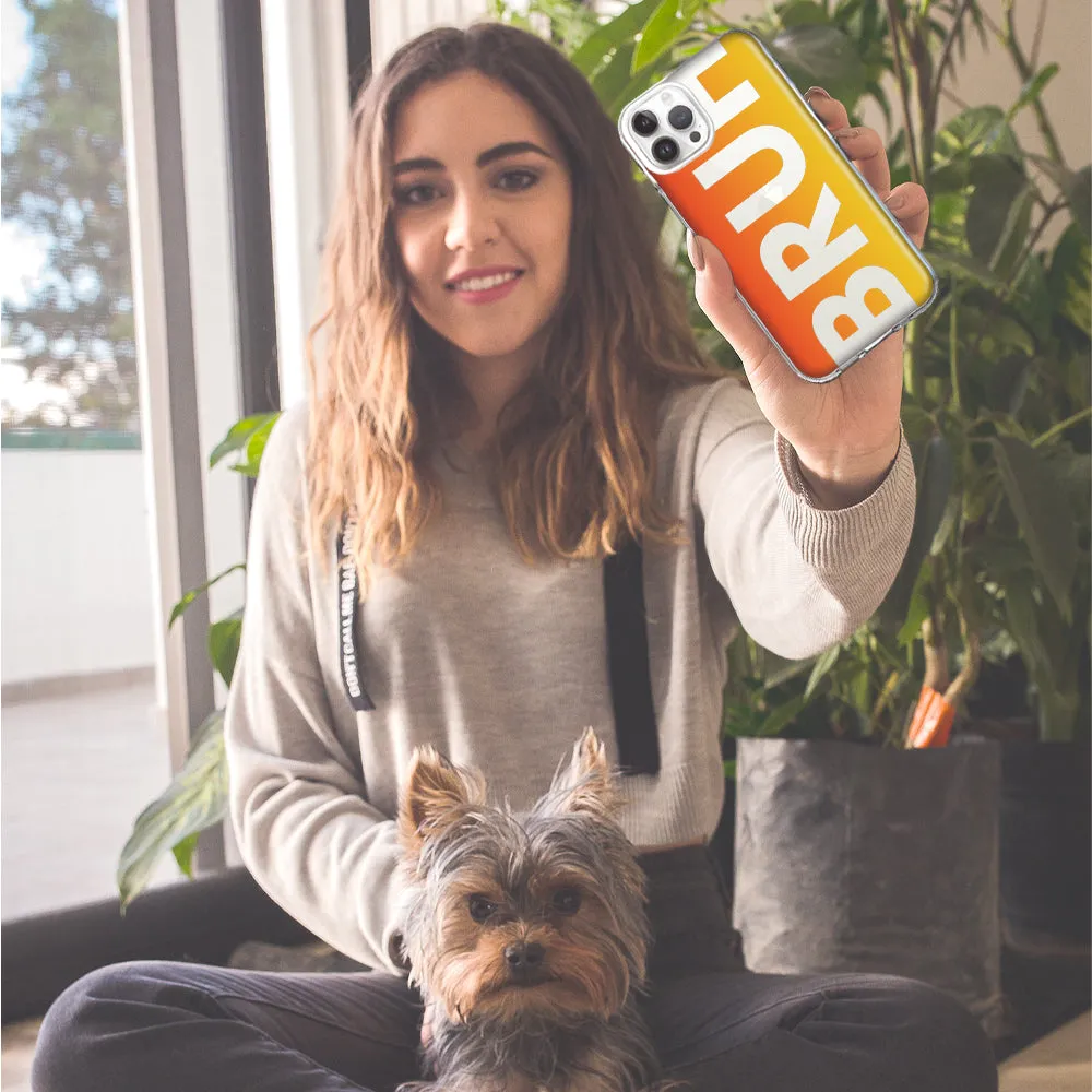 For Apple iPhone 15 Pro Max Orange Red Clear Funny Text Quote Bruh Design Hybrid Protective Phone Case Cover