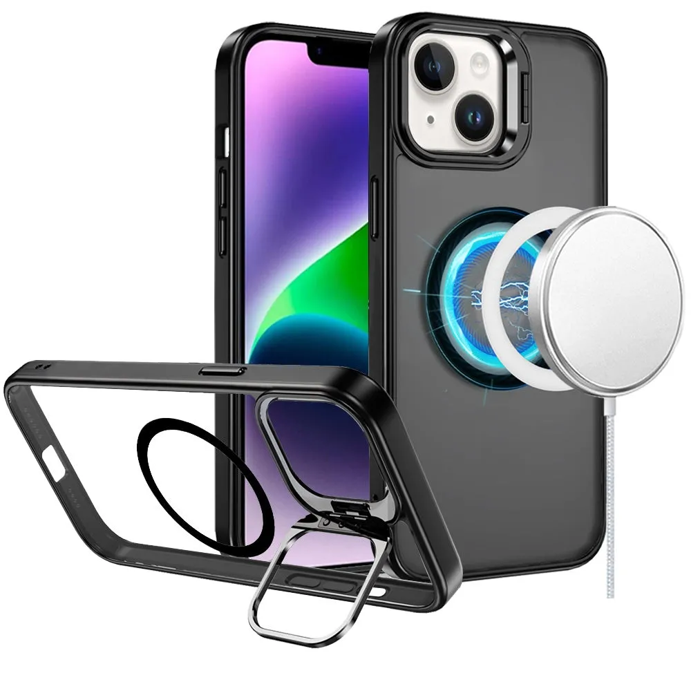 For Apple iPhone 16 Plus (6.7") Heavy Duty Metallic Hybrid Tough TPU with Camera Ring Stand, MagSafe Compatible, Rugged Drop Protection Case Cover