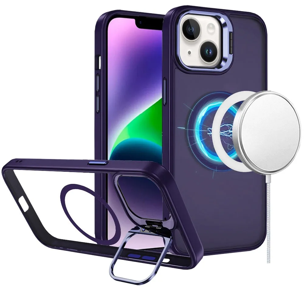 For Apple iPhone 16 Plus (6.7") Heavy Duty Metallic Hybrid Tough TPU with Camera Ring Stand, MagSafe Compatible, Rugged Drop Protection Case Cover