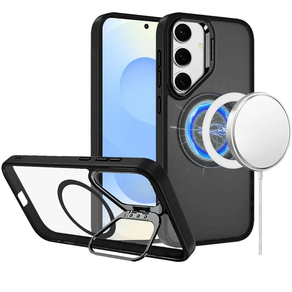 For Apple iPhone 16 Plus (6.7") Heavy Duty Metallic Hybrid Tough TPU with Camera Ring Stand, MagSafe Compatible, Rugged Drop Protection Case Cover