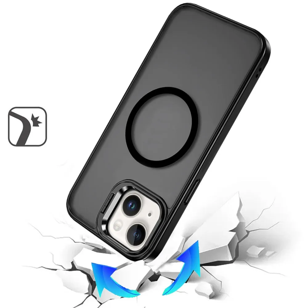 For Apple iPhone 16 Plus (6.7") Heavy Duty Metallic Hybrid Tough TPU with Camera Ring Stand, MagSafe Compatible, Rugged Drop Protection Case Cover