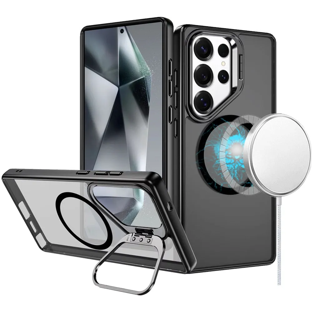 For Apple iPhone 16 Plus (6.7") Heavy Duty Metallic Hybrid Tough TPU with Camera Ring Stand, MagSafe Compatible, Rugged Drop Protection Case Cover
