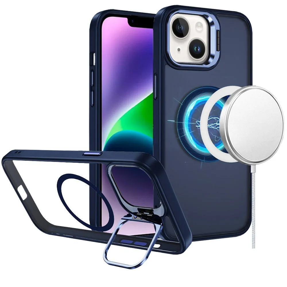 For Apple iPhone 16 Plus (6.7") Heavy Duty Metallic Hybrid Tough TPU with Camera Ring Stand, MagSafe Compatible, Rugged Drop Protection Case Cover