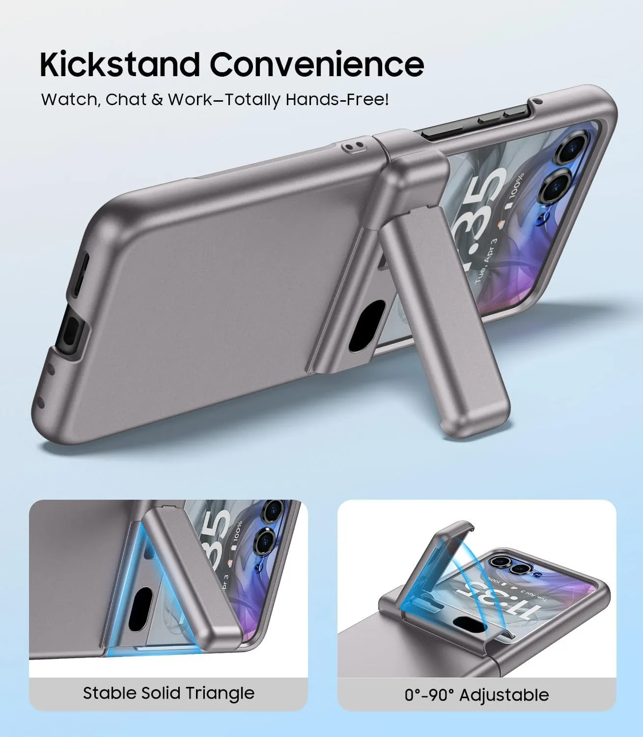 for Motorola Razr 2024/2025 Case with Stand, Built-in Outer Screen Protector & Hinge Protection, Slim Fit Hard Full Body Shockproof Phone Cover for Moto Razr 2024/2025, Gray