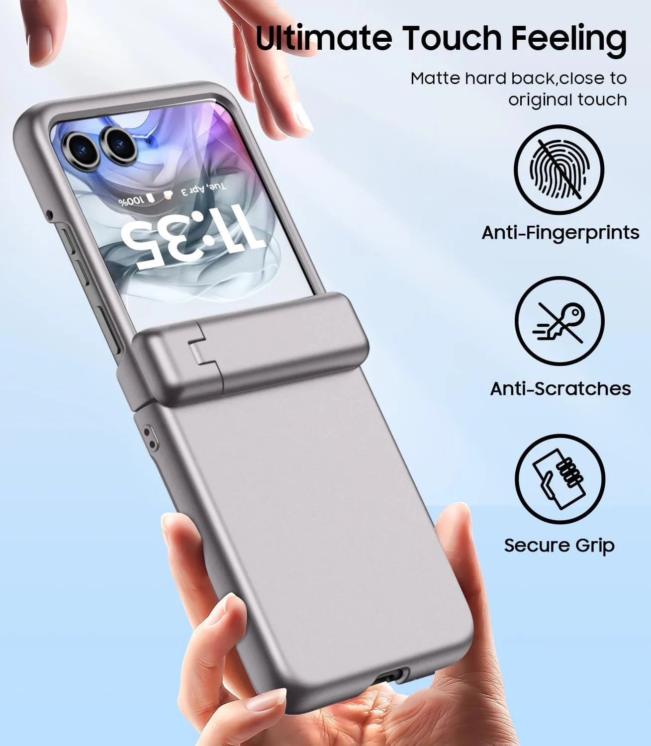 for Motorola Razr 2024/2025 Case with Stand, Built-in Outer Screen Protector & Hinge Protection, Slim Fit Hard Full Body Shockproof Phone Cover for Moto Razr 2024/2025, Gray