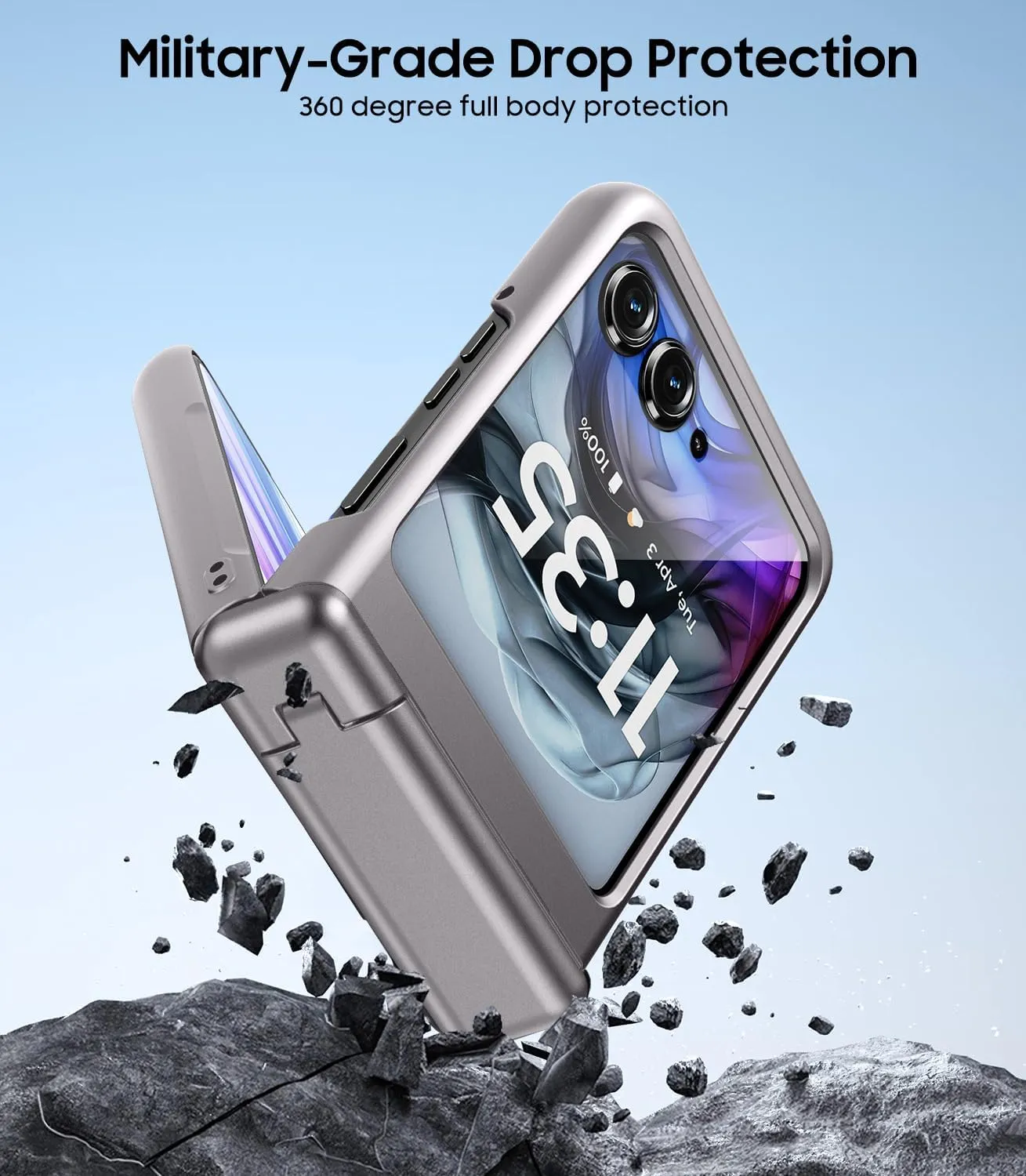 for Motorola Razr 2024/2025 Case with Stand, Built-in Outer Screen Protector & Hinge Protection, Slim Fit Hard Full Body Shockproof Phone Cover for Moto Razr 2024/2025, Gray