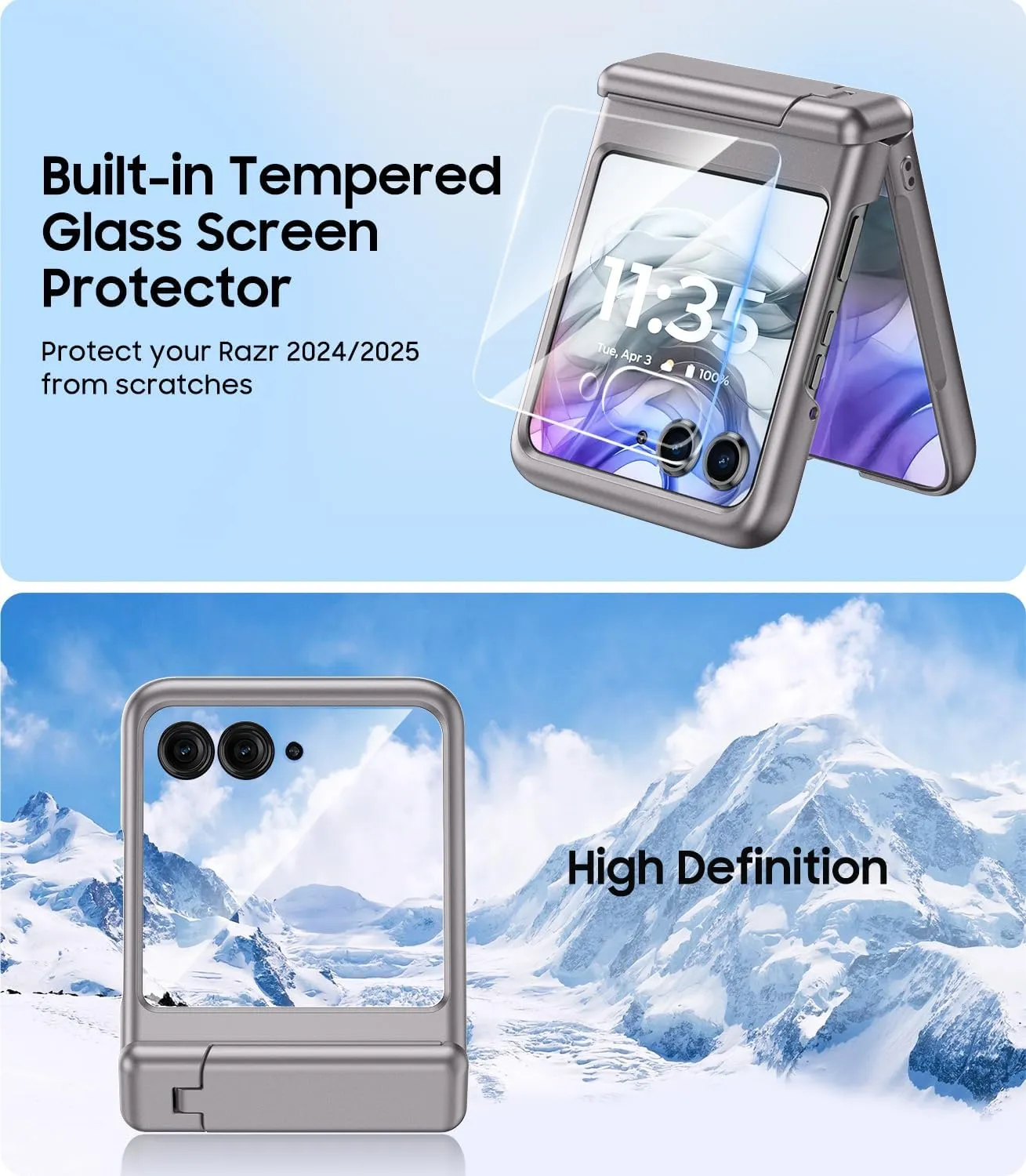 for Motorola Razr 2024/2025 Case with Stand, Built-in Outer Screen Protector & Hinge Protection, Slim Fit Hard Full Body Shockproof Phone Cover for Moto Razr 2024/2025, Gray