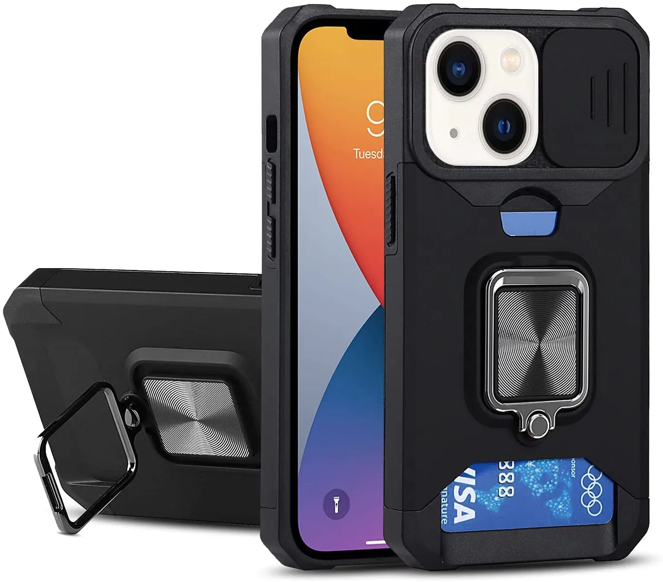 For Samsung Galaxy A26 Wallet Case with Slide Camera Protector, Credit Card Slot, Ring Sand, Magnetic Car Mount Case Cover