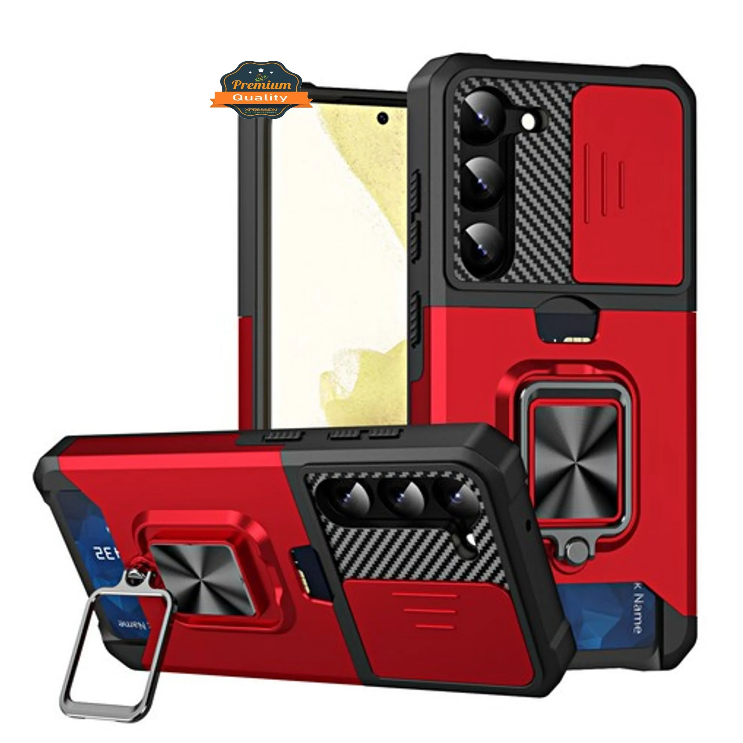 For Samsung Galaxy A26 Wallet Case with Slide Camera Protector, Credit Card Slot, Ring Sand, Magnetic Car Mount Case Cover