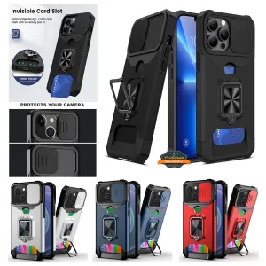 For Samsung Galaxy A26 Wallet Case with Slide Camera Protector, Credit Card Slot, Ring Sand, Magnetic Car Mount Case Cover