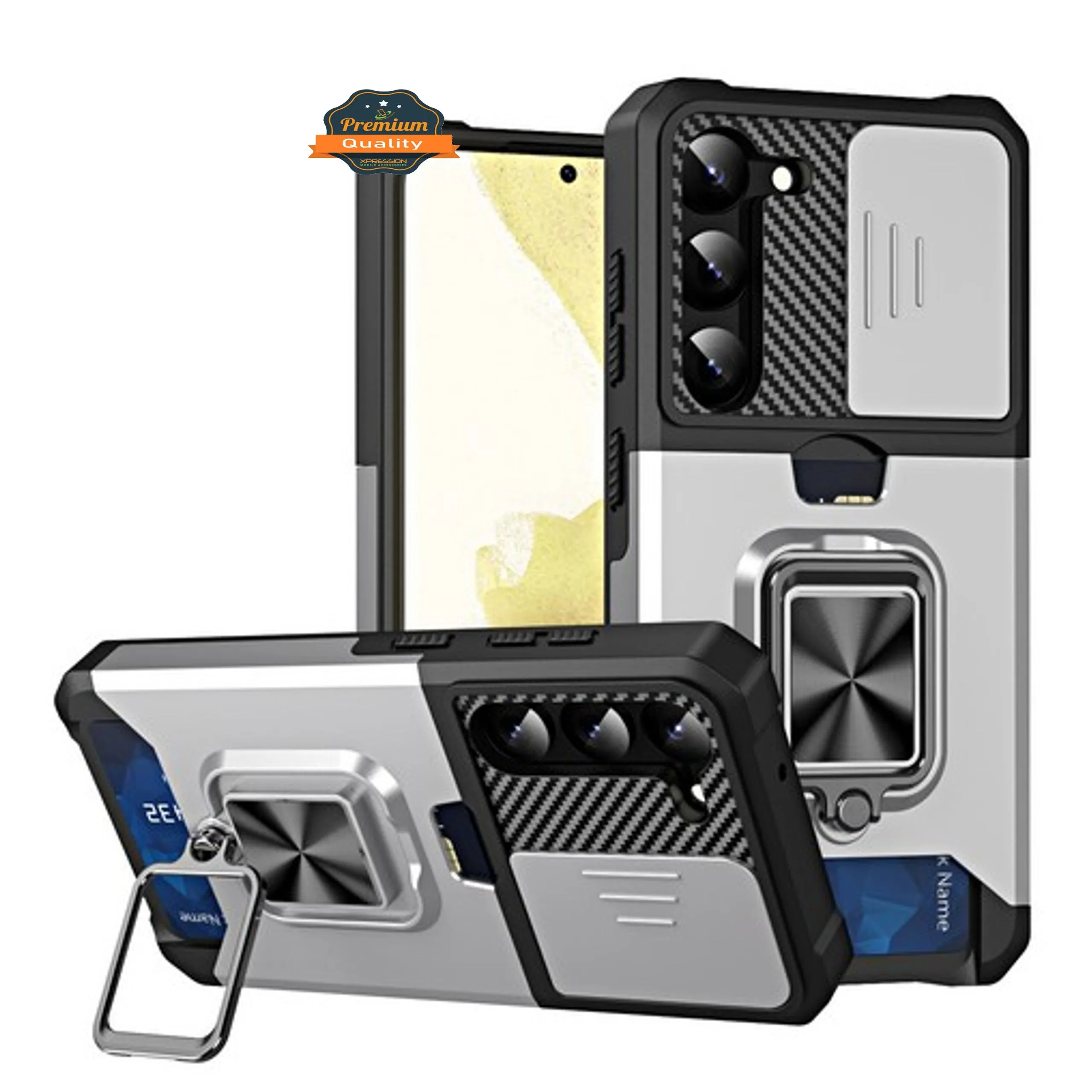For Samsung Galaxy A26 Wallet Case with Slide Camera Protector, Credit Card Slot, Ring Sand, Magnetic Car Mount Case Cover