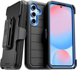 for Samsung Galaxy S24 FE Case with Belt Clip Holster & Kickstand, Screenless Protective Dual-Layer Shockproof Phone Case for Galaxy S24 FE - Black & Blue