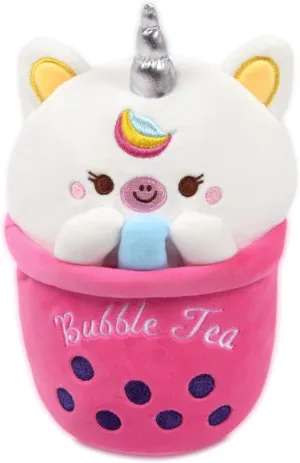 Forest& Twelfth Bubble Tea Plush Pink Plushie Cute Bubble Tea Plush with Adorable Unicorn on Top 10" Bubble Tea Decor Coffee Plush,Tea Stuffed Plush Animal Cup 4 Kids & Adults Cartoon Bubble Tea Gifts